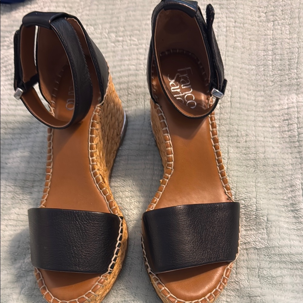 Franco Sarto Black and Brown Wedge Shoes with Minimalist Design. Wore 2 times